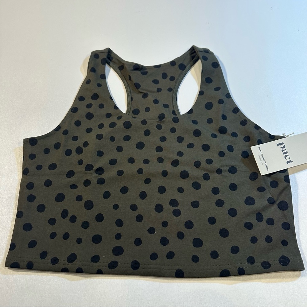 Pact Olive Green and Black Polka Dot Crop Sports Bra
